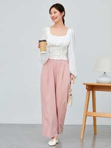 SHEIN BAE 方領燈籠袖襯衫 - 白色 - 查看 3