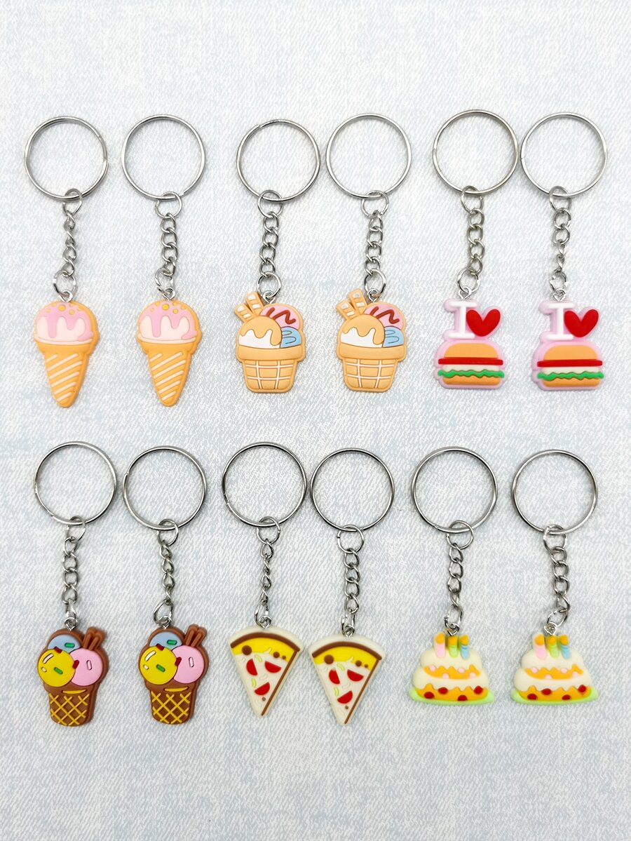 12pcs Pizza & Cake Charm Keychain - Multicolor - View 1
