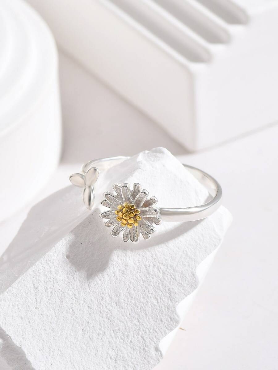 Flower Decor Cuff Ring