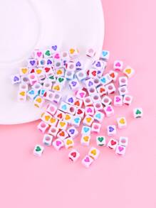 100pcs Heart Detail Square DIY Bead - Multicolor - View 1