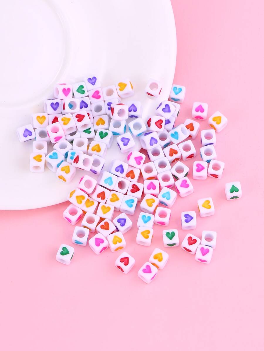 100pcs Heart Detail Square DIY Bead - Multicolor - View 1