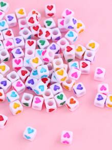 100pcs Heart Detail Square DIY Bead - Multicolor - View 3