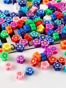 60 piezas/set de cuentas de flores de arcilla polimérica, cuentas sueltas, Kit de fabricación de joyas Diy para collar, pulsera, pendientes - Multicolor - Ver 1
