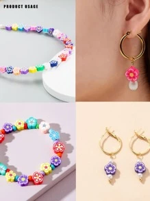 60 piezas/set de cuentas de flores de arcilla polimérica, cuentas sueltas, Kit de fabricación de joyas Diy para collar, pulsera, pendientes - Multicolor - Ver 3