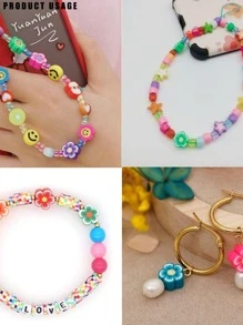 60 piezas/set de cuentas de flores de arcilla polimérica, cuentas sueltas, Kit de fabricación de joyas Diy para collar, pulsera, pendientes - Multicolor - Ver 4