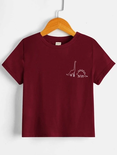 SHEIN Young Boy Dinosaur Printed Round Neck Short Sleeve Casual Comfortable T-Shirt