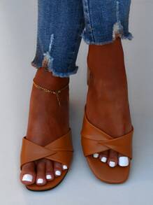 扭結裝飾粗跟穆勒涼鞋