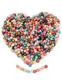 100 piezas Accesorio de joya DIY al azar con estampado de letra cuenta - Multicolor - Ver 1