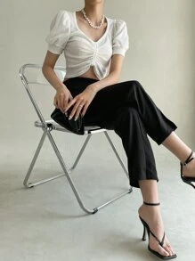 DAZY 女式开叉下摆休闲七分裤，设计时尚，舒适商务休闲女式正装裤秋季