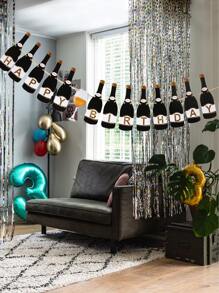 1pc Wine Bottle Design Birthday Party Pull Flag - Multicolor - View 1