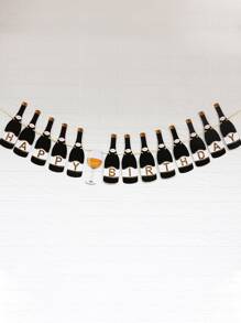 1pc Wine Bottle Design Birthday Party Pull Flag - Multicolor - View 2