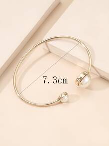Faux Pearl Decor Cuff Bangle - Yellow Gold - View 3