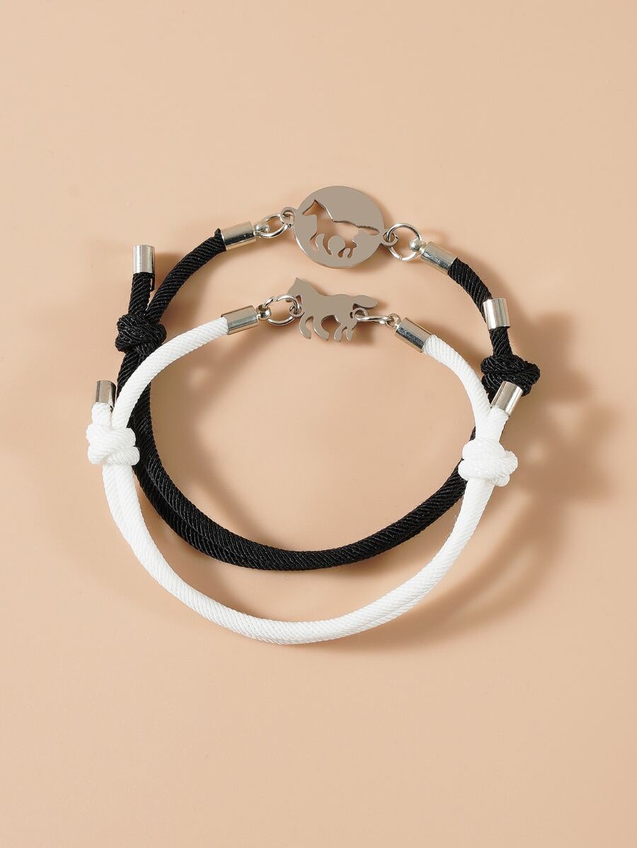2 chiếc Vòng đeo tay trang trí ngựa - Đen và trắng - Xem 1