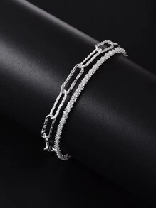 1入組簡約風ins風格百搭新款星空星系主題分層手鏈帶發亮光澤度 - 銀色 - 查看 1