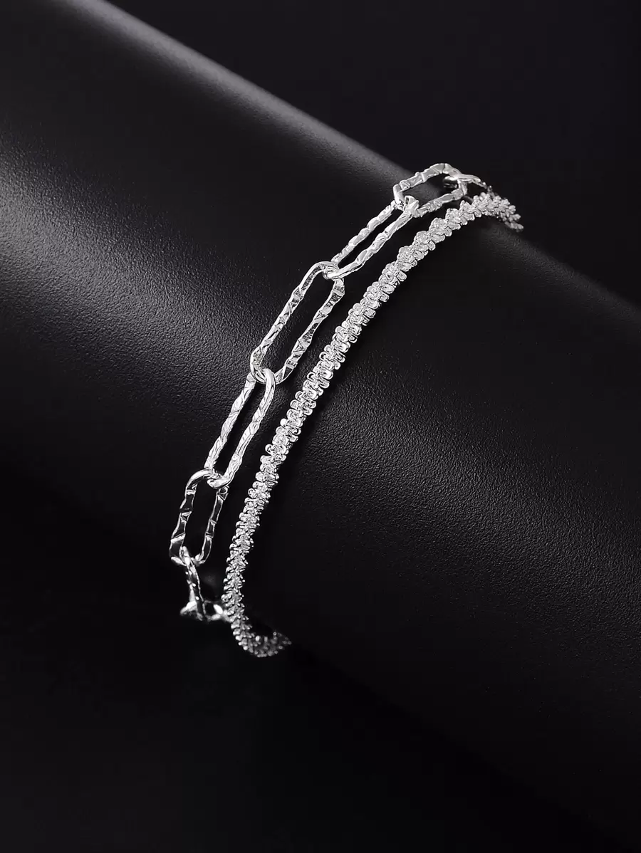 1入組簡約風ins風格百搭新款星空星系主題分層手鏈帶發亮光澤度 - 銀色 - 查看 1