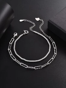 1入組簡約風ins風格百搭新款星空星系主題分層手鏈帶發亮光澤度 - 銀色 - 查看 5