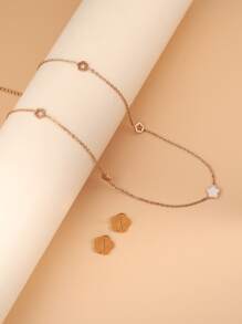 3pcs Flower Design Necklace & Earrings - Rose Gold - View 2