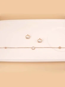 3pcs Flower Design Necklace & Earrings - Rose Gold - View 3