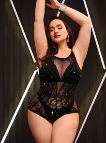 Body teddy con diamante de imitación tachuela con abertura sin forro