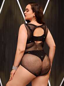 Body teddy con diamante de imitación tachuela con abertura sin forro