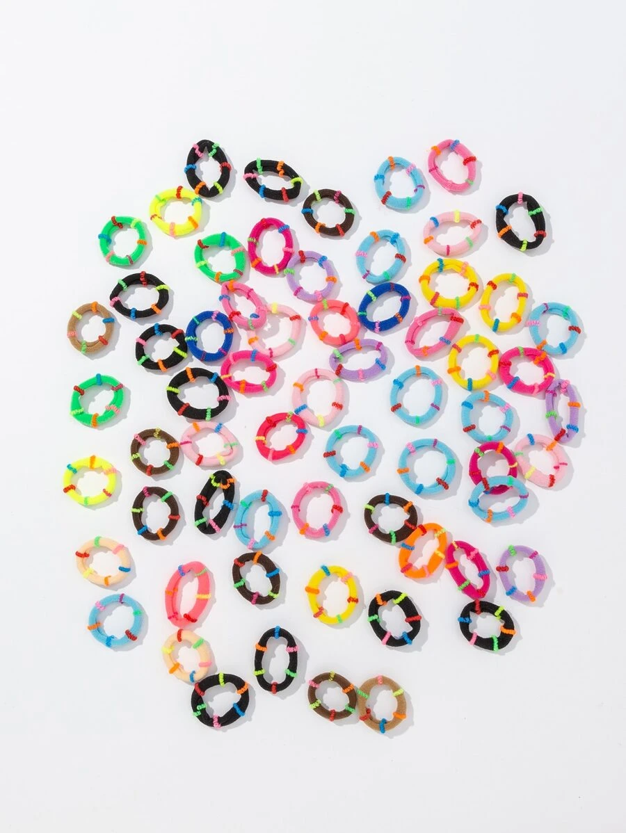 60pcs Color Block Cute Y2K Hair Tie Suitable For Braided Hair, Fixed Hairstyle, Suitable For Women, Suitable For Daily Life - Multicolor - View 1