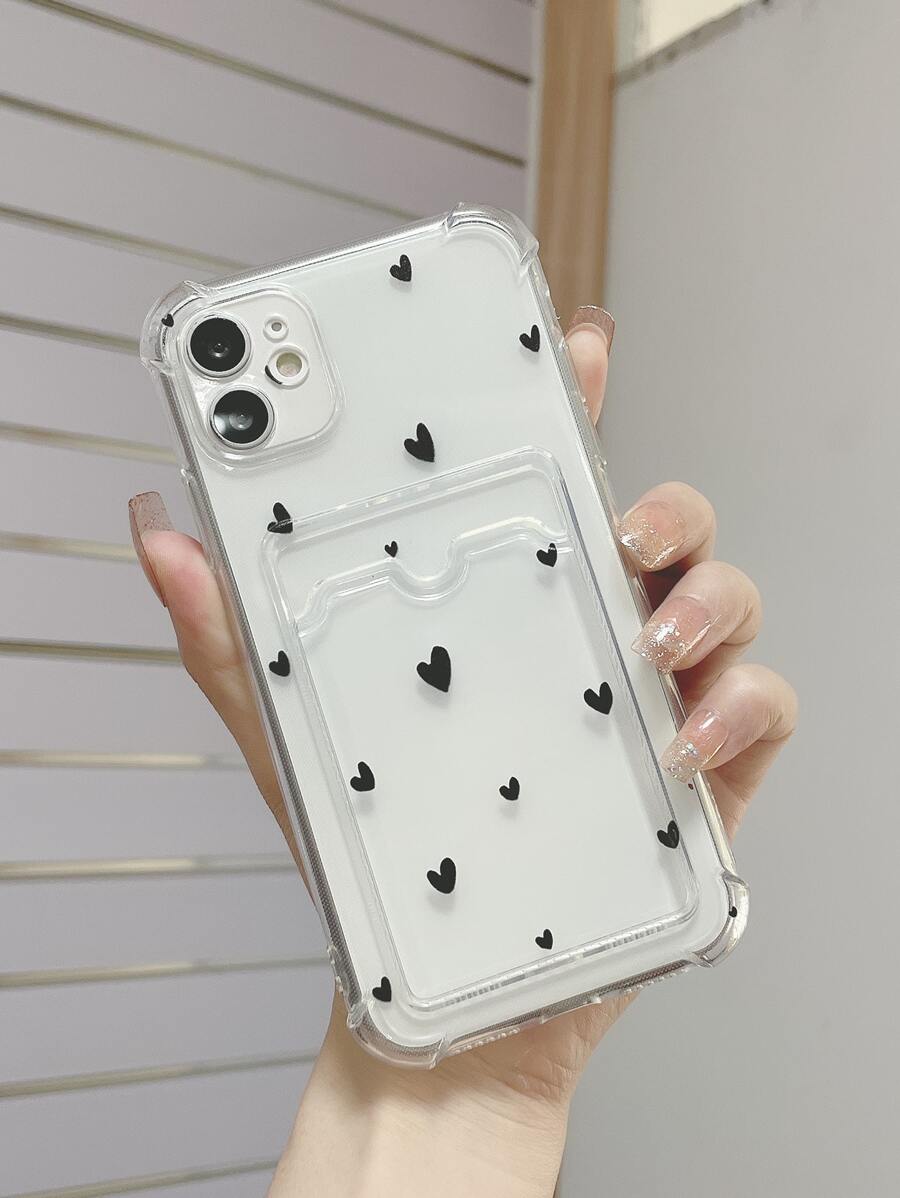 心形图案透明卡槽手机壳 - 無色 - 查看 1
