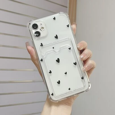 心形图案透明卡槽手机壳