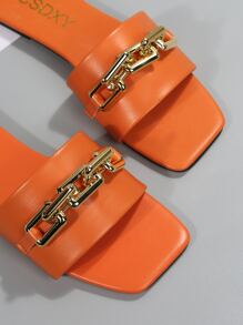 Chain Decor Slide Sandals - Orange - View 6