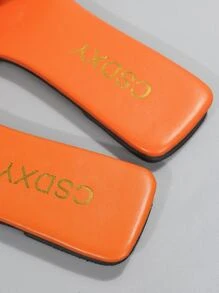 Chain Decor Slide Sandals - Orange - View 7