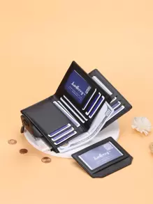 Quilted Small Wallet Credit Card Small ID Window Bi-Fold Men Wallet Mini Thin Lightweight Portable Credit Card ID Card Minimalist Fashion Modern Business Anniversary On Valentine Day For Birthday Gift Gift Couple Male Men Gift For Women Wallet Purse Wallet - Black - View 2