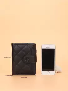 Quilted Small Wallet Credit Card Small ID Window Bi-Fold Men Wallet Mini Thin Lightweight Portable Credit Card ID Card Minimalist Fashion Modern Business Anniversary On Valentine Day For Birthday Gift Gift Couple Male Men Gift For Women Wallet Purse Wallet - Black - View 3