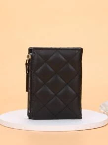 Quilted Small Wallet Credit Card Small ID Window Bi-Fold Men Wallet Mini Thin Lightweight Portable Credit Card ID Card Minimalist Fashion Modern Business Anniversary On Valentine Day For Birthday Gift Gift Couple Male Men Gift For Women Wallet Purse Wallet - Black - View 4