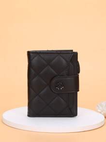 Quilted Small Wallet Credit Card Small ID Window Bi-Fold Men Wallet Mini Thin Lightweight Portable Credit Card ID Card Minimalist Fashion Modern Business Anniversary On Valentine Day For Birthday Gift Gift Couple Male Men Gift For Women Wallet Purse Wallet - Black - View 6