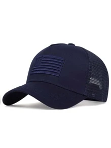 1 pieza gorra de béisbol con malla y bordado de bandera de EE. UU. para hombres, gorra casual ajustable para protección solar al aire libre, adecuado para viajes de primavera/verano y vacaciones en la playa - Azul Marino - Ver 1