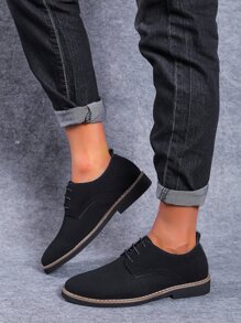 Men's Suede Surface Breathable Round Toe Low Top Lace-Up Low Heel Shoes, Casual Wear For Youth And Students In Four Seasons