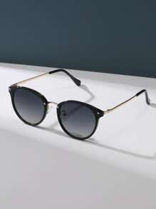 渐变色镜片圆形镜框时尚眼镜优雅時尚眼鏡沙滩配饰秋冬必备女装商务休闲礼品 - 黑色 - 查看 1