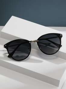 渐变色镜片圆形镜框时尚眼镜优雅時尚眼鏡沙滩配饰秋冬必备女装商务休闲礼品 - 黑色 - 查看 2