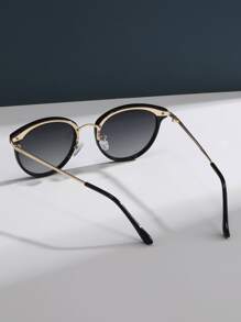 渐变色镜片圆形镜框时尚眼镜优雅時尚眼鏡沙滩配饰秋冬必备女装商务休闲礼品 - 黑色 - 查看 3