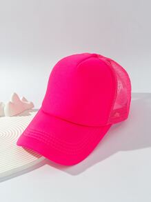 1pc Women Plain Net Casual Lightweight Baseball Cap, Adjustable, Suitable For Everyday Wear - Hot Pink - View 2