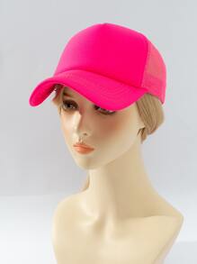 1pc Women Plain Net Casual Lightweight Baseball Cap, Adjustable, Suitable For Everyday Wear - Hot Pink - View 3