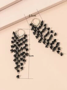 Bead Tassel Drop Earrings - Black - View 3