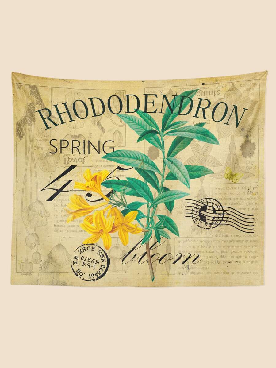 Floral & Letter Graphic Tapestry - Multicolor - View 1