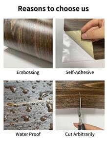 1 rollo Adhesivos para el suelo con patrón de madera impermeable - Café integral - Ver 8