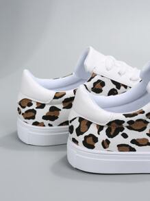 豹紋圖案前綁帶板鞋,撞色時尚豹紋印花女士休閒運動鞋 - 彩色 - 查看 6