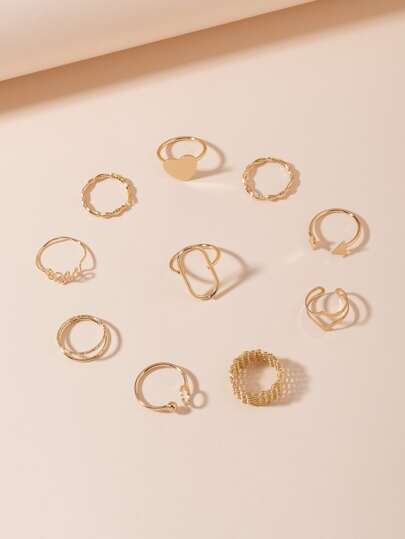 10入組心和星形裝飾戒指