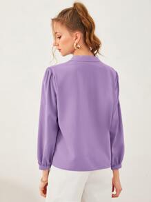 Modelyn Double Breasted Puff Sleeve Blouse - Lilac Purple - View 2