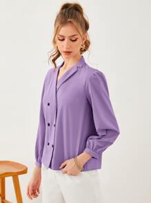 Modelyn Double Breasted Puff Sleeve Blouse - Lilac Purple - View 3
