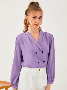 Modelyn Double Breasted Puff Sleeve Blouse - Lilac Purple - View 4