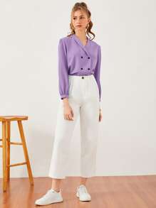 Modelyn Double Breasted Puff Sleeve Blouse - Lilac Purple - View 5