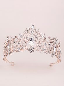 Rhinestone Decor Bridal Tiara - Rose Gold - View 1